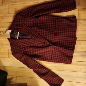 Beautiful lined faux double breasted jacket. Red and gray checked.